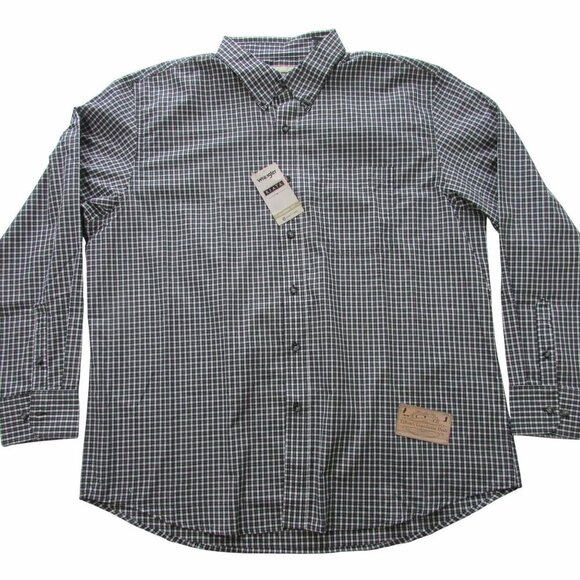 Wrangler Riata Men's Long Sleeve Plaid Classic Fit Button Shirt Black/White - Picture 1 of 2